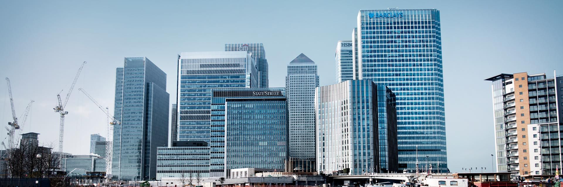 The Canary Wharf skyline. Economic growth in 2021 remains linked to the progress of the pandemic
