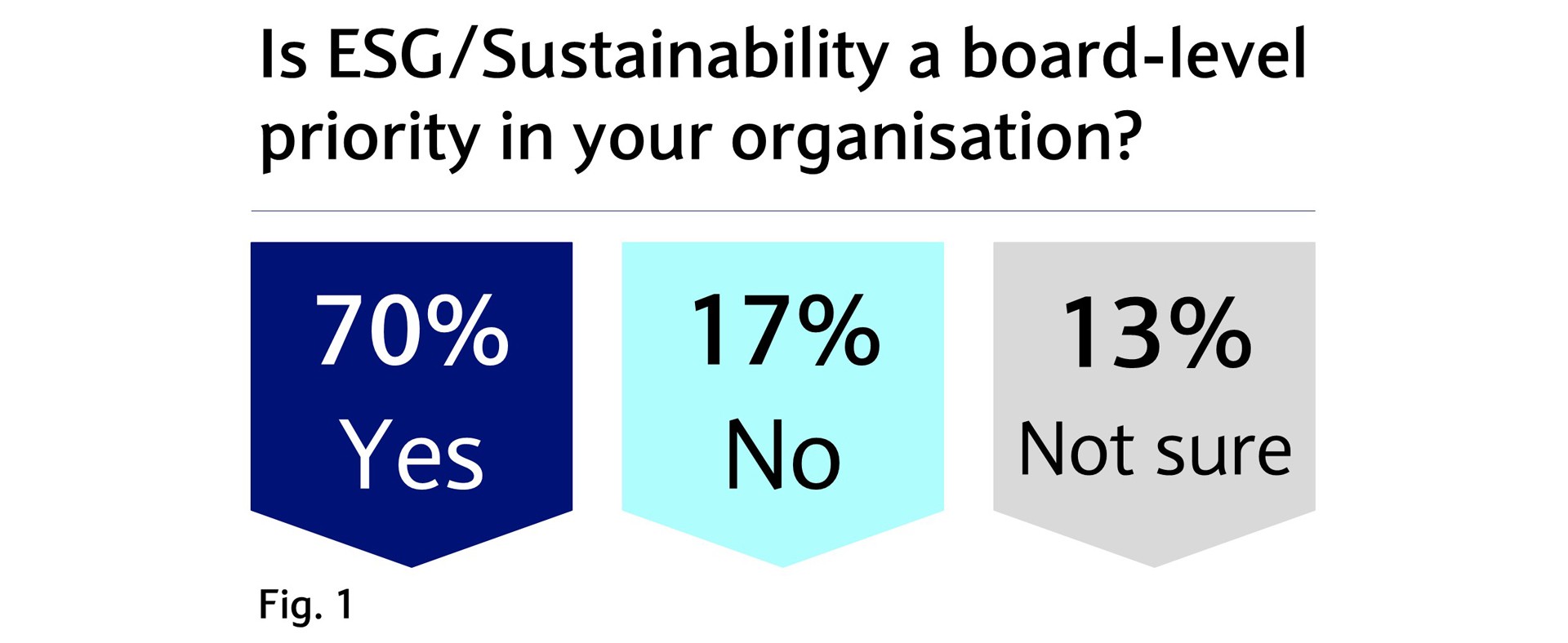 Is ESG/ Sustainability a board-level priority in your organisation:
70% Yes, 17% No, 13% Not sure.